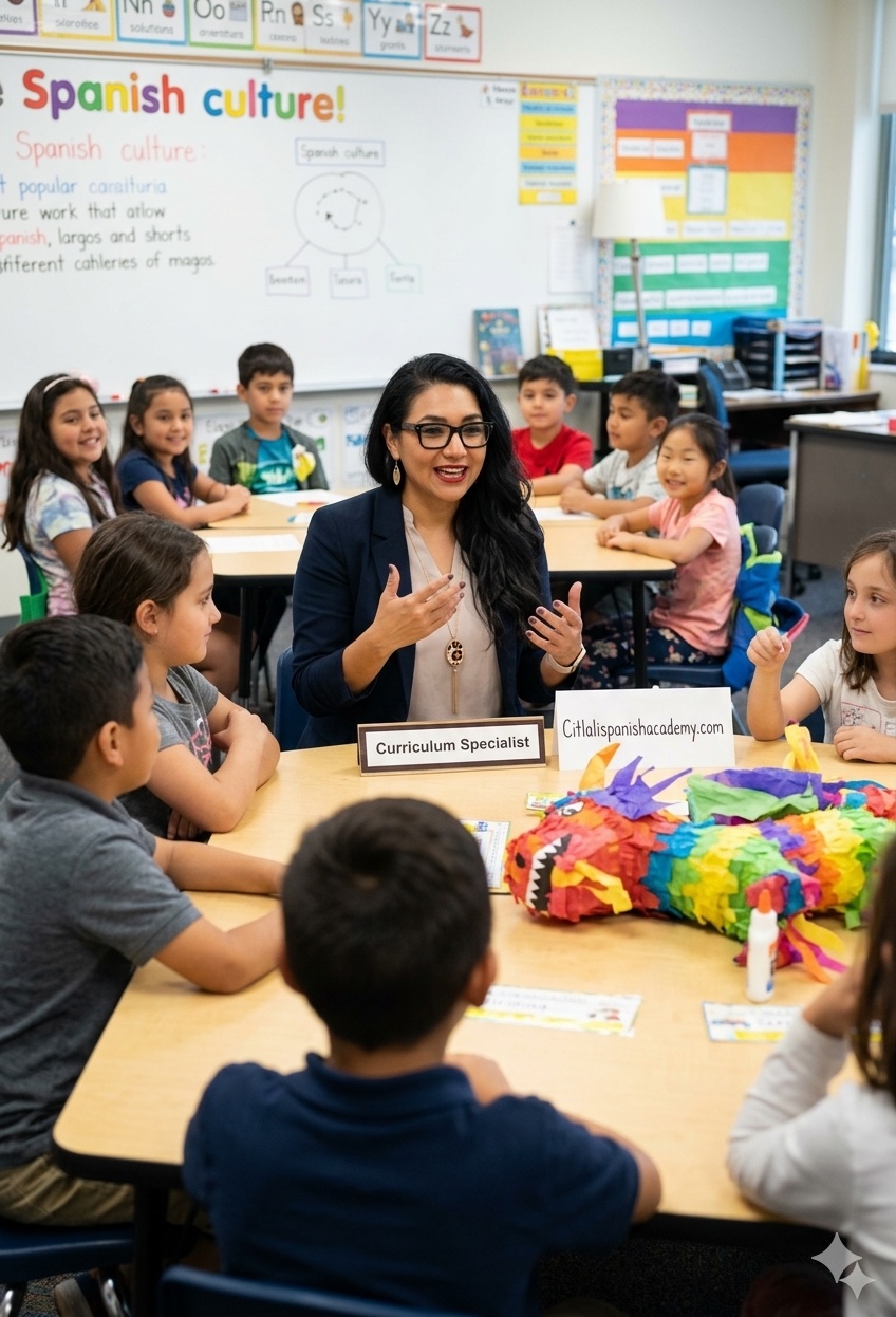 Bárbara Campos teaching a Spanish class with students at Citlali Spanish Academy